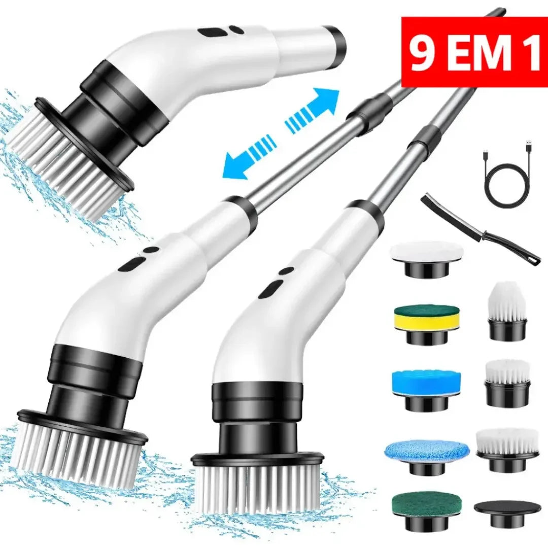 Escova Elétrica de Limpeza 9 em 1 com Cabo Extensor - Entrega Grátis