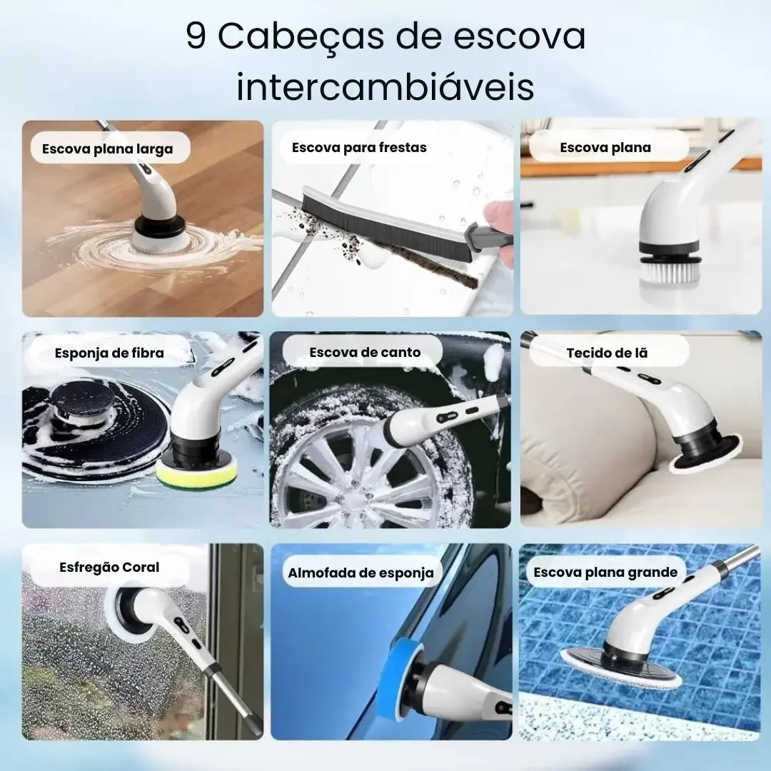 Escova Elétrica de Limpeza 9 em 1 com Cabo Extensor - Entrega Grátis