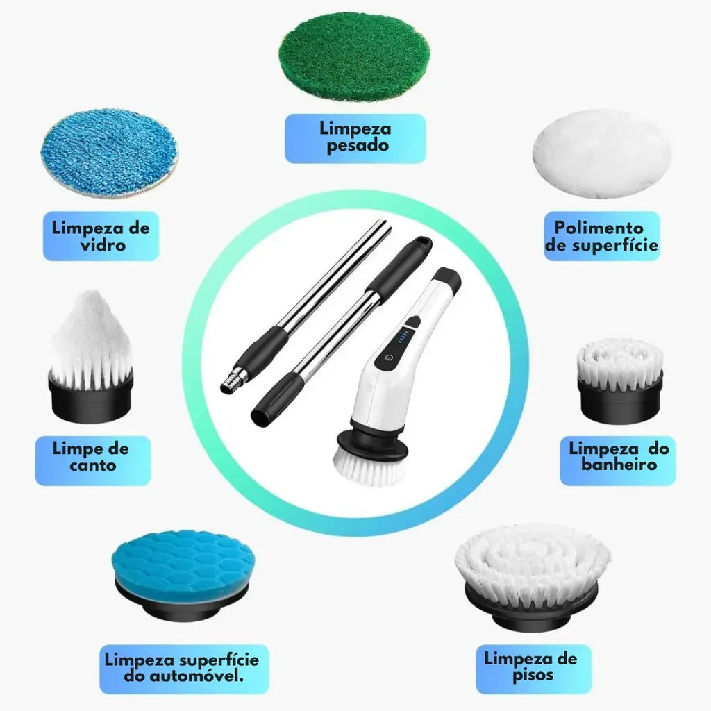 Escova Elétrica de Limpeza 9 em 1 com Cabo Extensor - Entrega Grátis