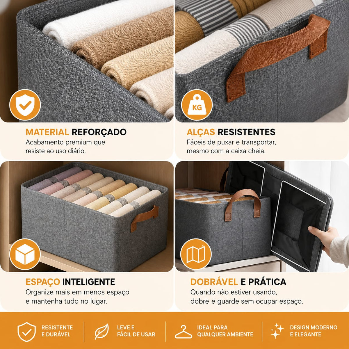 Caixas Organizadoras de Roupas Dobráveis Resistentes e Duráveis - Entrega Grátis