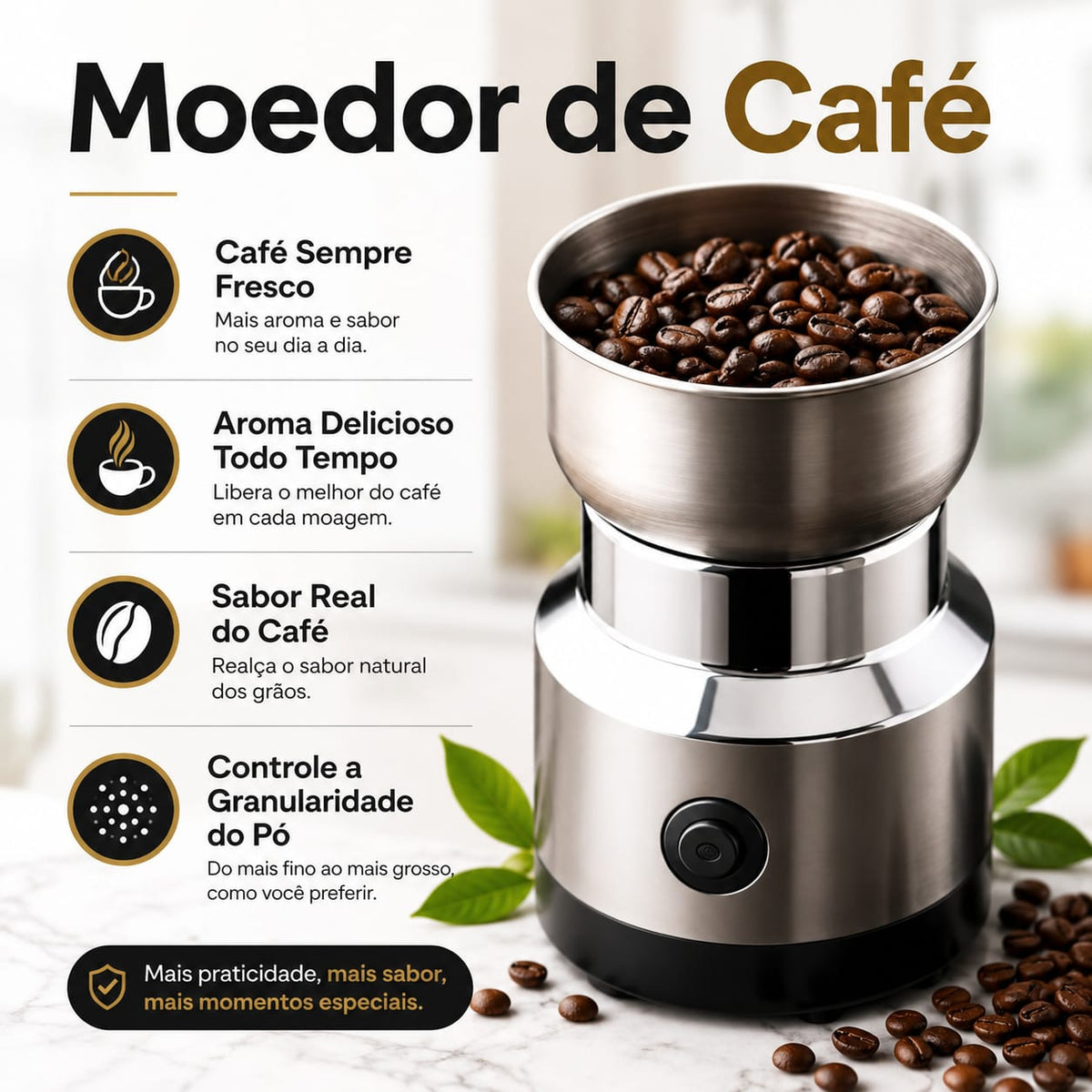Moedor Elétrico Multifuncional de Grãos e Especiarias - Entrega Grátis