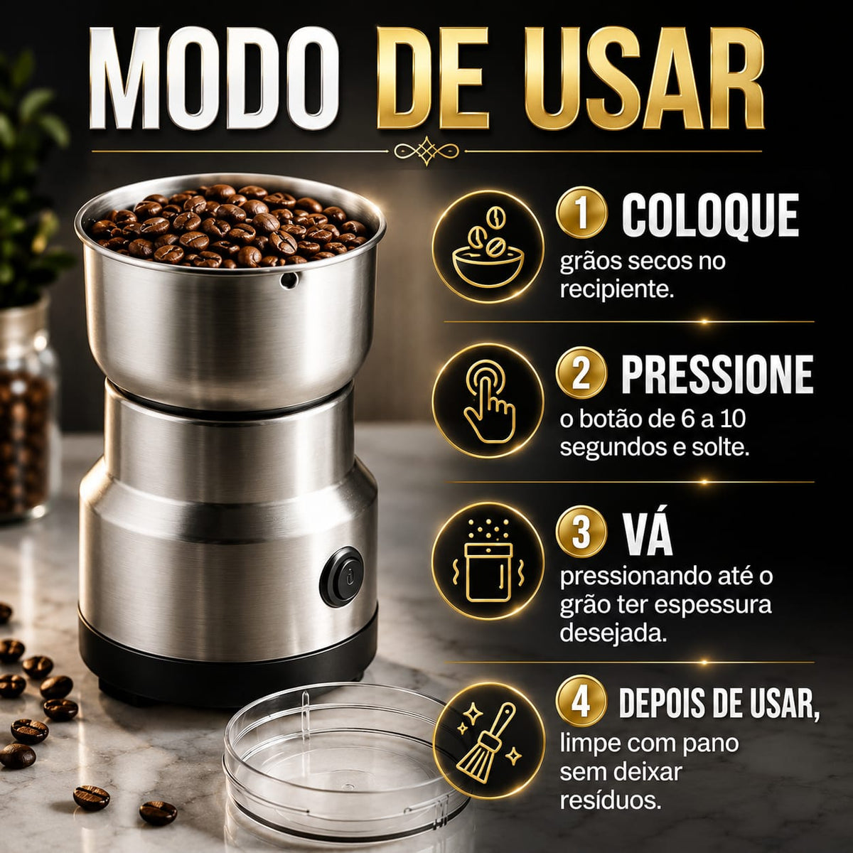 Moedor Elétrico Multifuncional de Grãos e Especiarias - Entrega Grátis