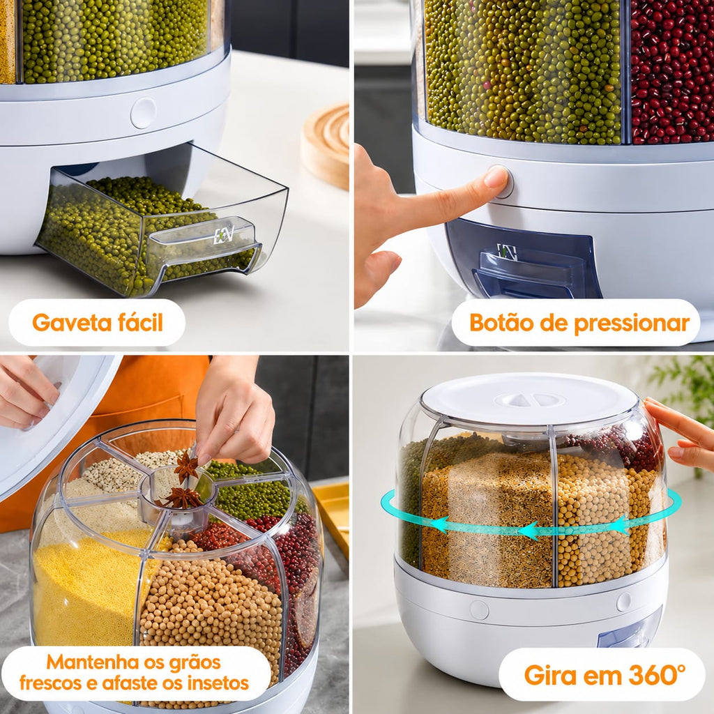 Dispenser Giratório Inteligente de Grãos e Cereais com 6 Divisórias- Entrega Grátis