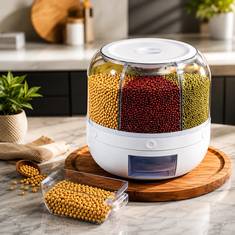 Dispenser Giratório Inteligente de Grãos e Cereais com 6 Divisórias