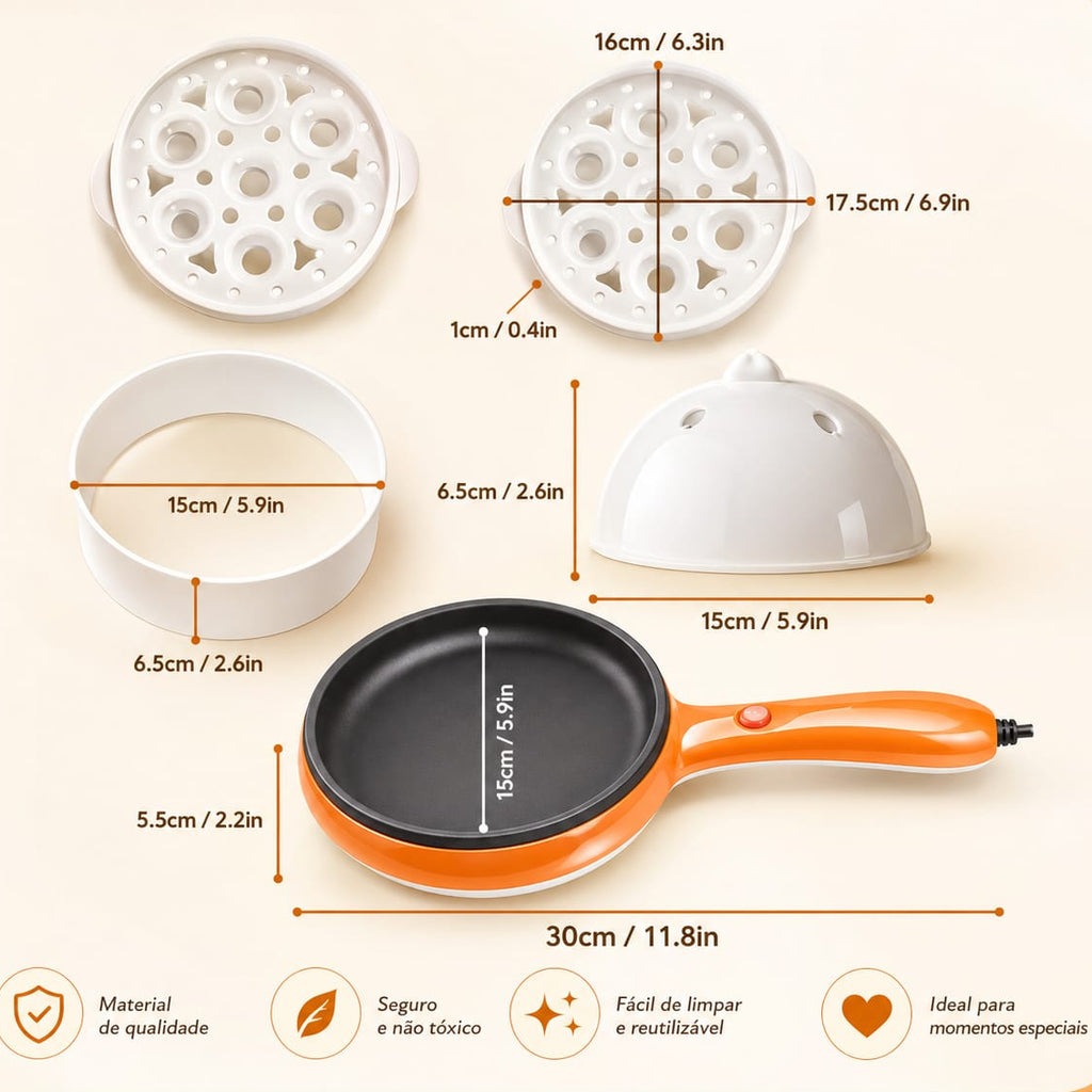Frigideira Elétrica Antiaderente com Suporte para Cozinhar até 14 ovos- Entrega Grátis