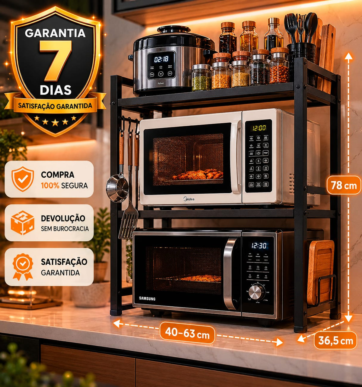 Rack Metálico Multiuso Ajustável para Cozinha - Entrega Grátis