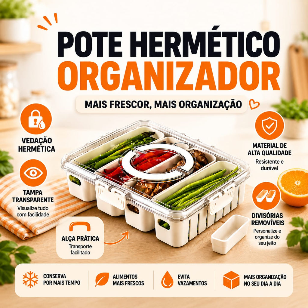 Pote Hermético Organizador com 4 Divisórias - 3,9 L - Entrega Grátis