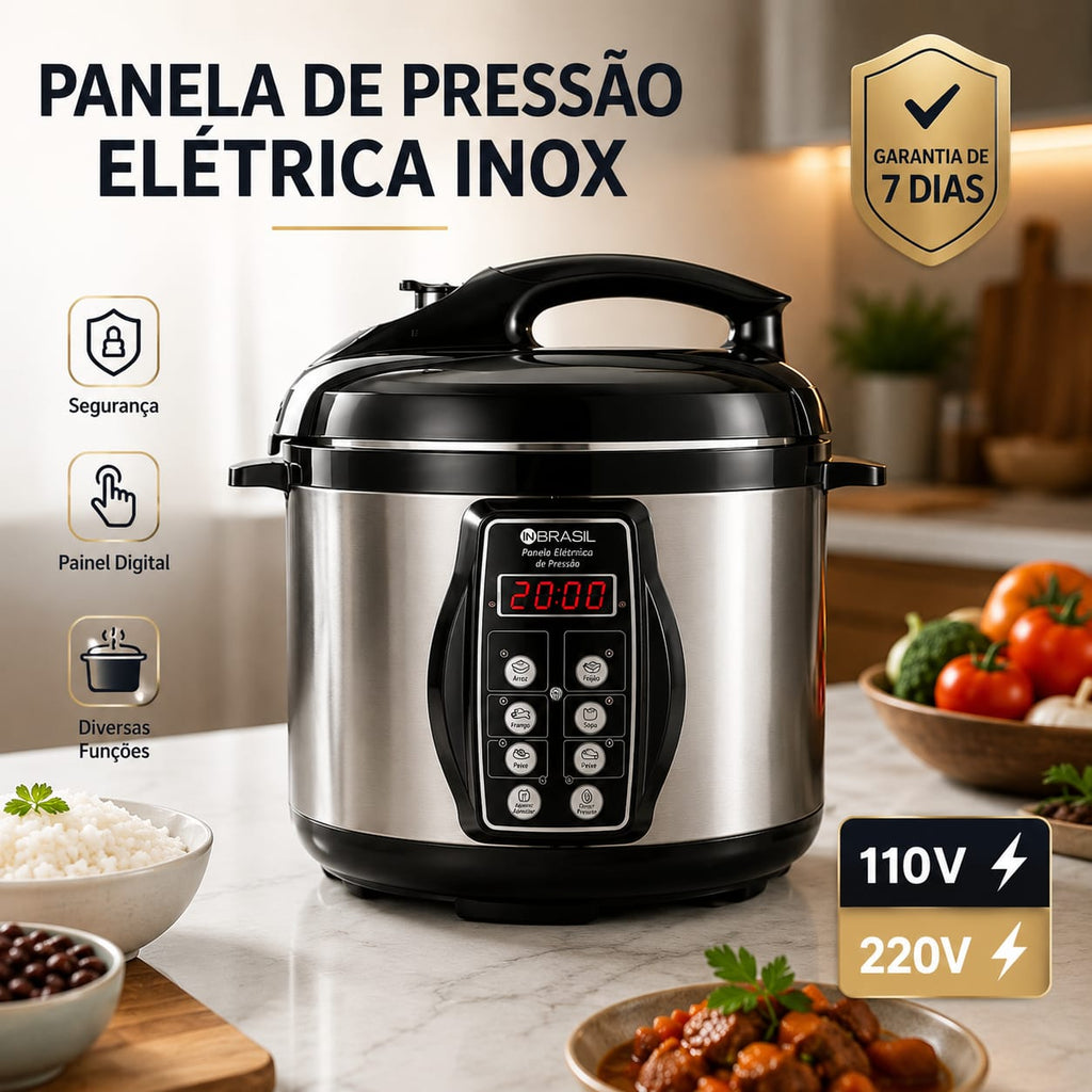 Panela de Pressão Elétrica Inox Multifuncional Digital - Entrega Grátis