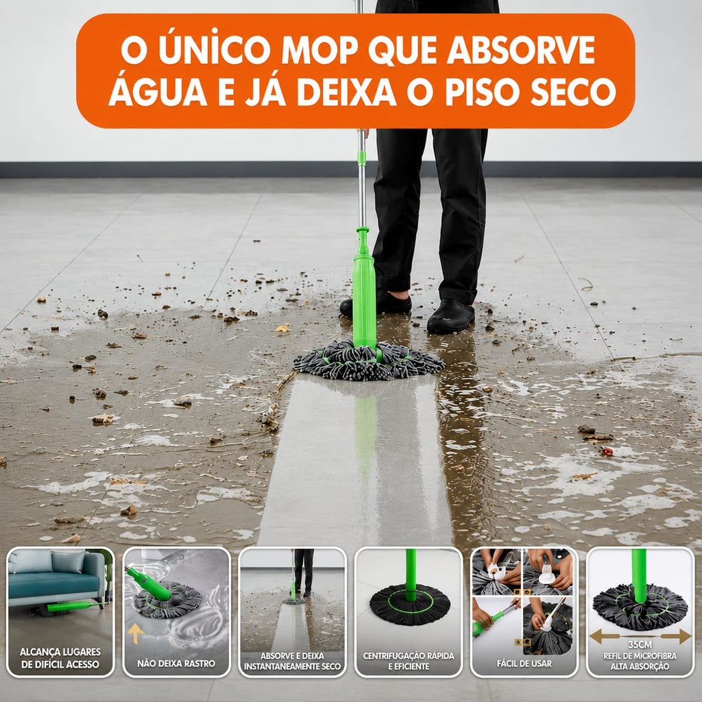 Esfregão 2 em 1 Giratório Automático Com Desidratação Perfeito Para Limpeza Completa - Entrega Grátis