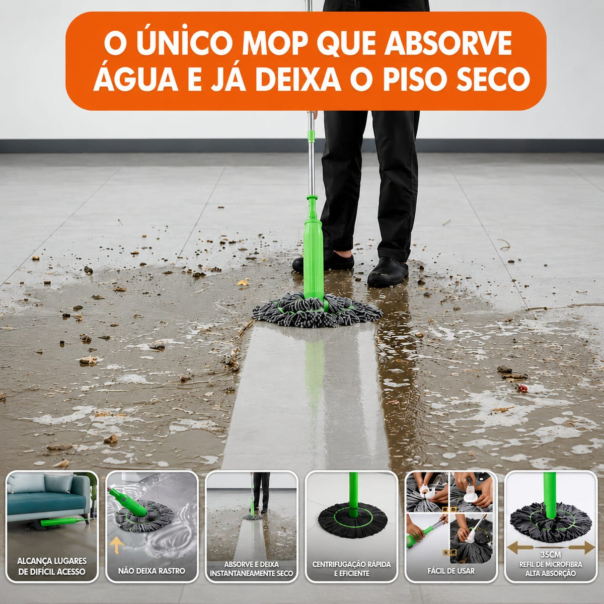 Esfregão 2 em 1 Giratório Automático Com Desidratação Perfeito Para Limpeza Completa - Entrega Grátis