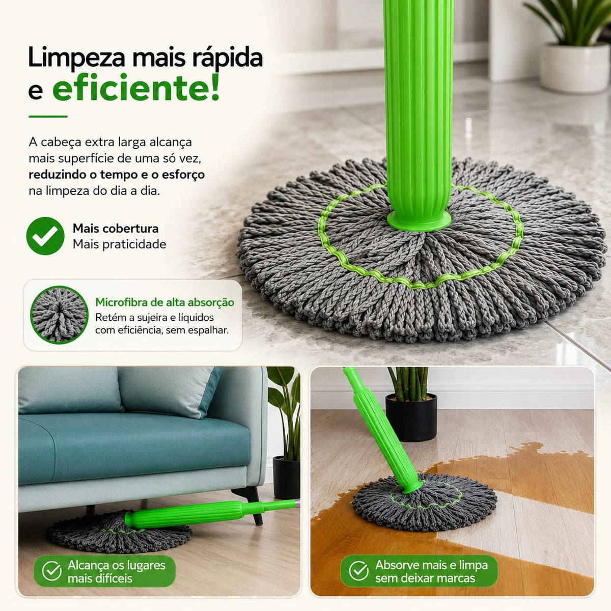 Esfregão 2 em 1 Giratório Automático Com Desidratação Perfeito Para Limpeza Completa - Entrega Grátis