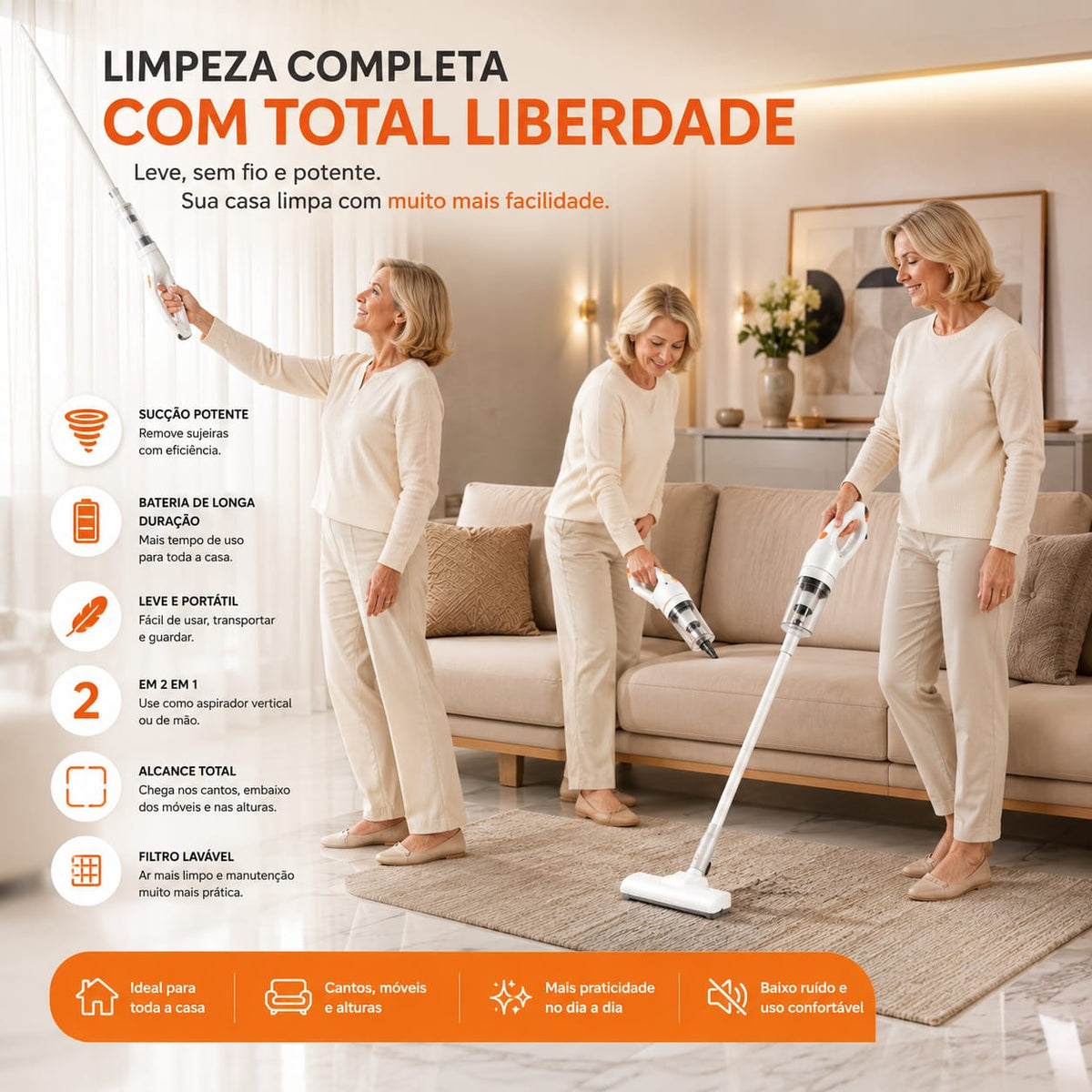 Aspirador de Pó Portátil sem Fio - Entrega Grátis