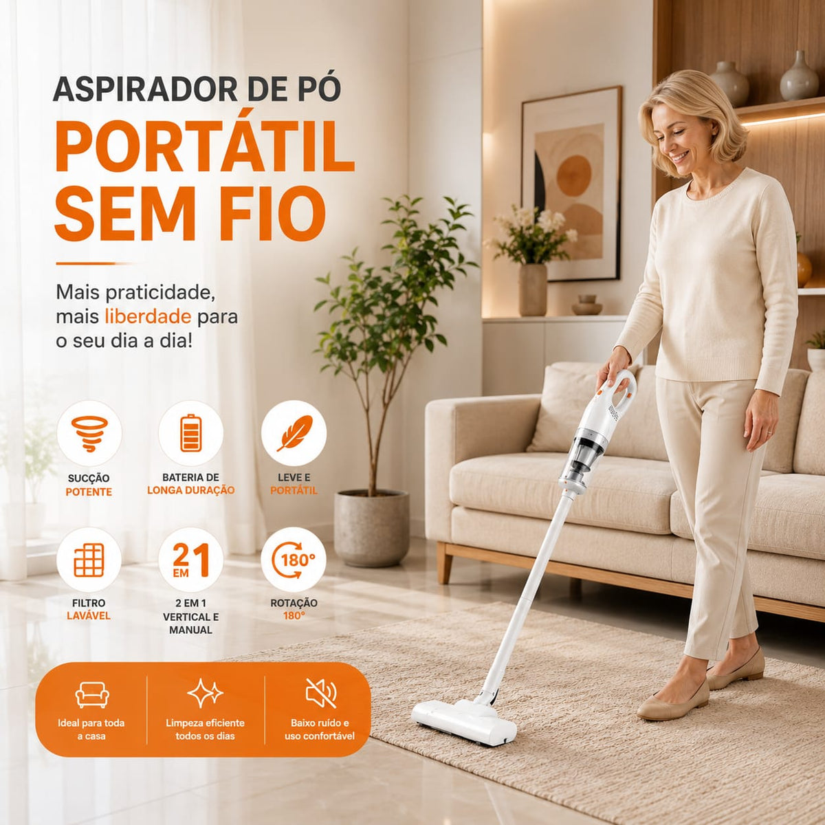 Aspirador de Pó Portátil sem Fio - Entrega Grátis