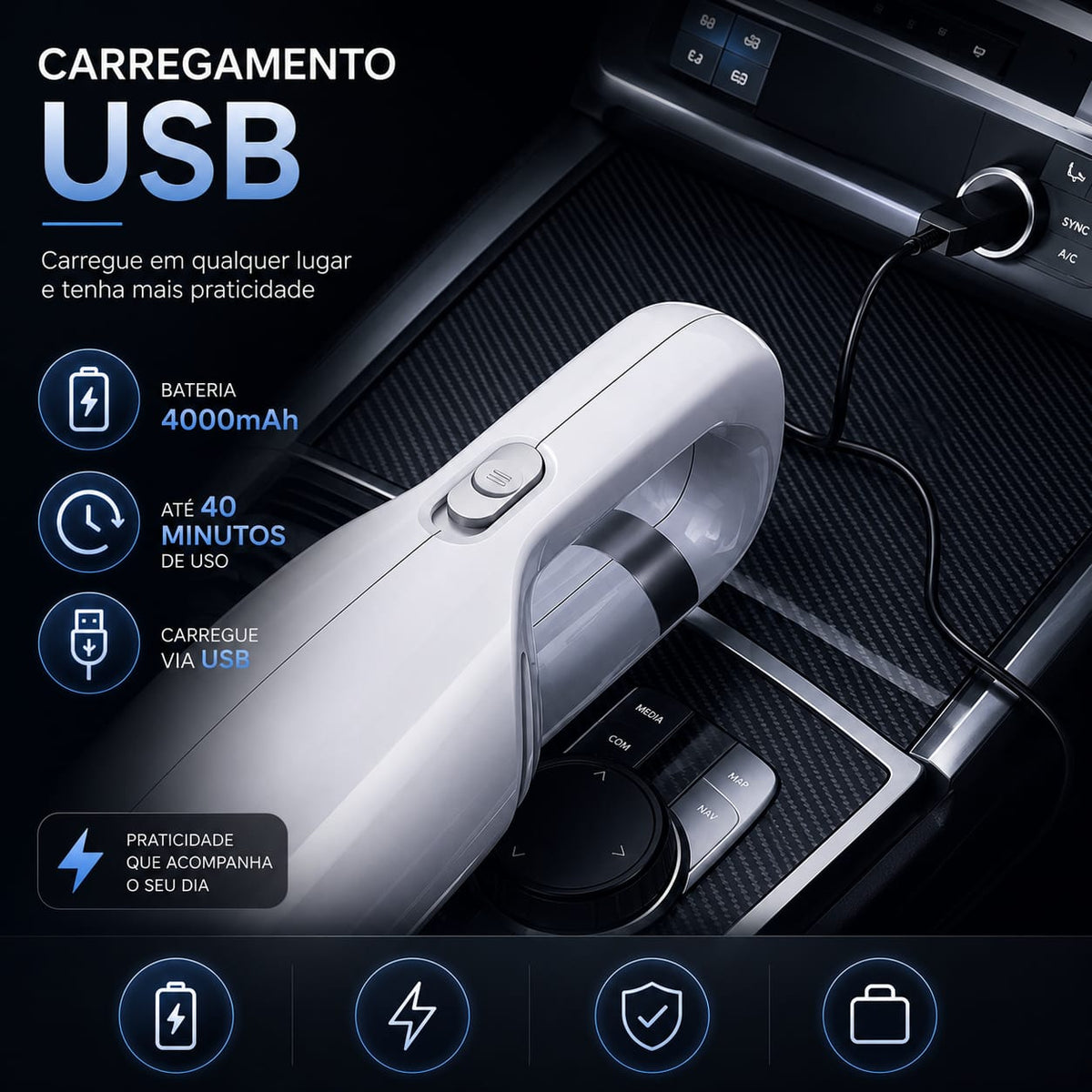 Aspirador de Pó Portátil sem Fio - Entrega Grátis