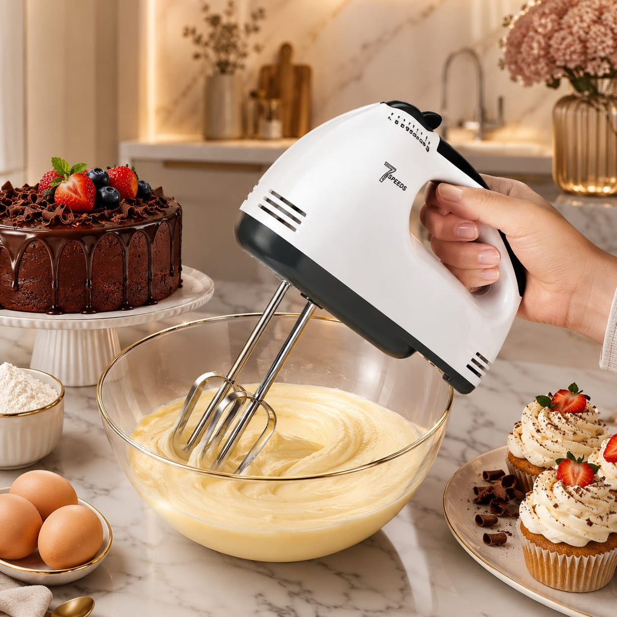 Batedeira Elétrica de Mão 7 Velocidades Para Bolos e Chantilly - Entrega Grátis