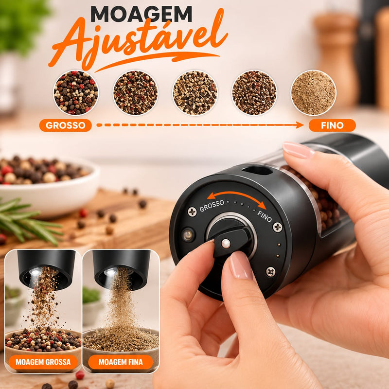 Moedor Elétrico de Temperos Com Níveis de Moagem Fino ou Grosso