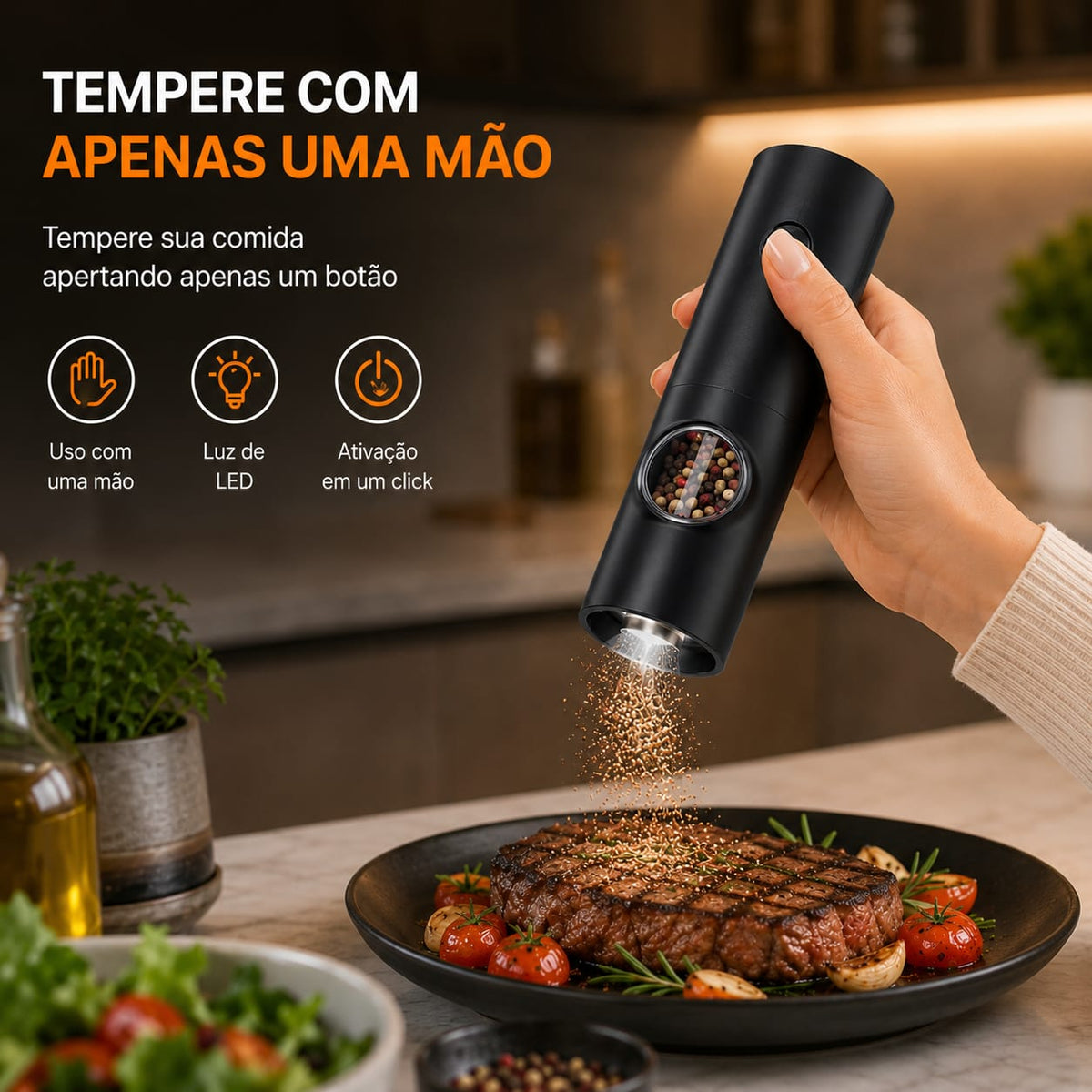 Moedor Elétrico de Temperos Com Níveis de Moagem Fino ou Grosso - Entrega Grátis