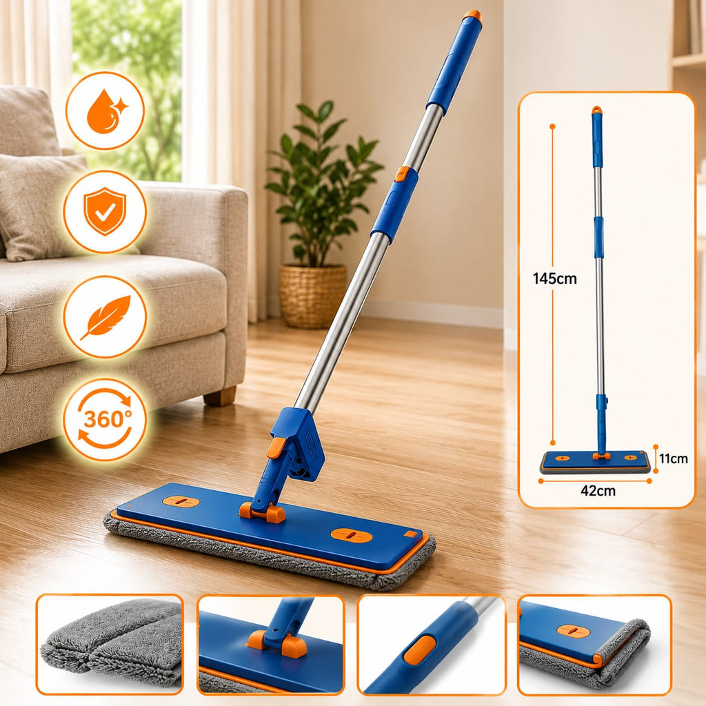 Kit Completo de Limpeza Inteligente - 9 Peças (Esfregão e Balde Dobrável com Raspador de Desaguamento) - Entrega Grátis