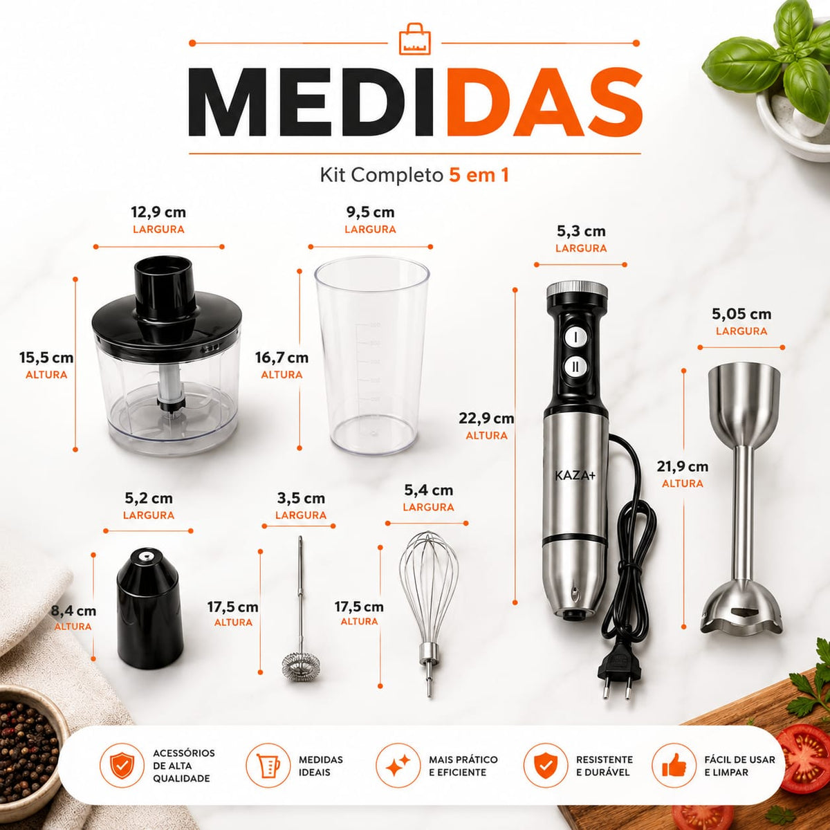 Mixer 5 em 1 Inox 1000W - 110V ou 220V - Entrega Grátis