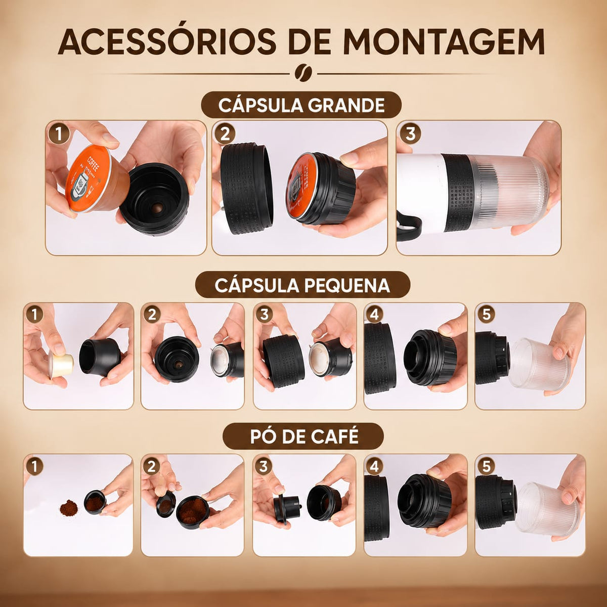 Cafeteira Portátil 3 em 1 - Expresso Elétrica Recarregável para Cápsulas e Café Moído -Entrega Grátis