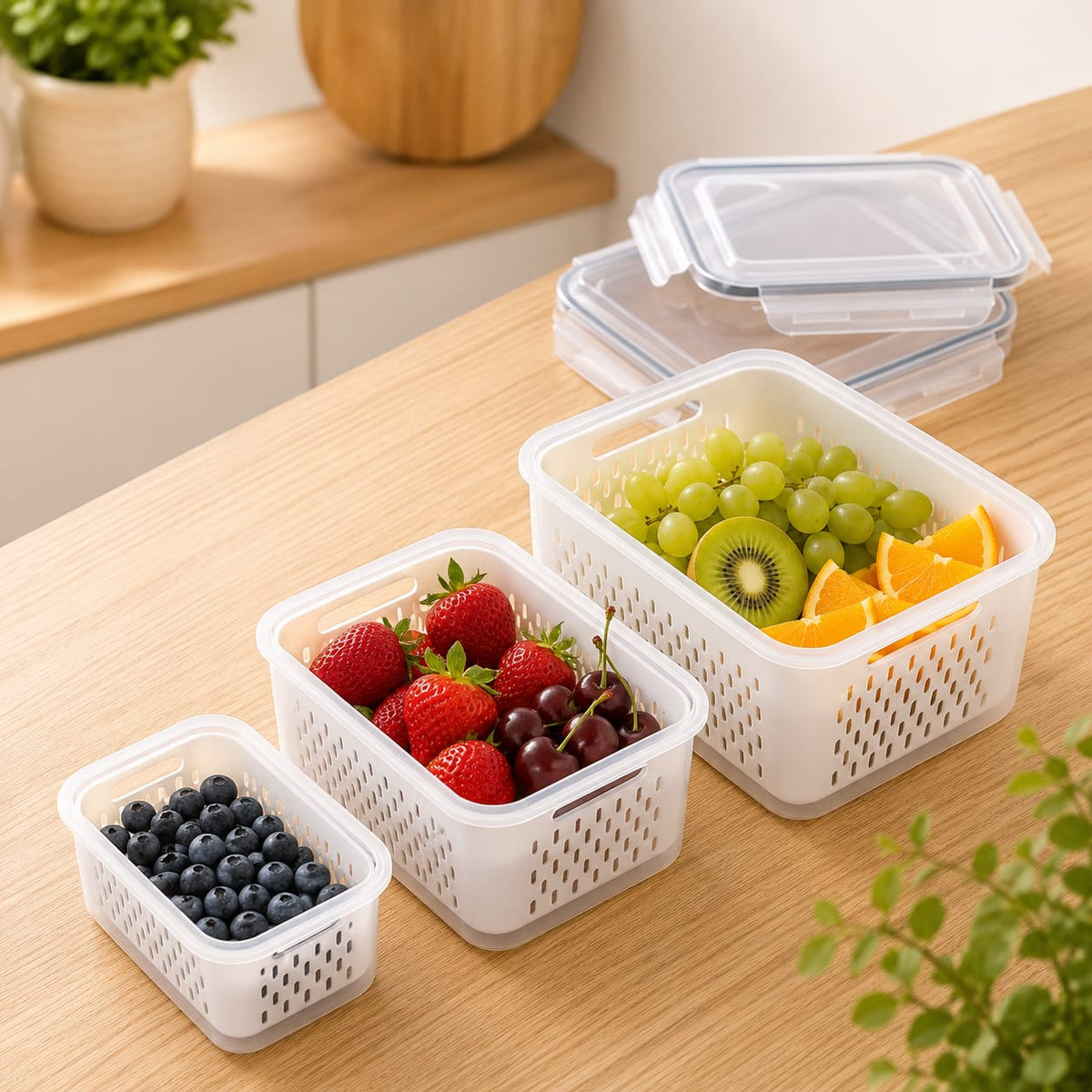 Kit Recipientes para Separar e Conservar Frutas e Verduras Próprios para Geladeira - Entrega Grátis