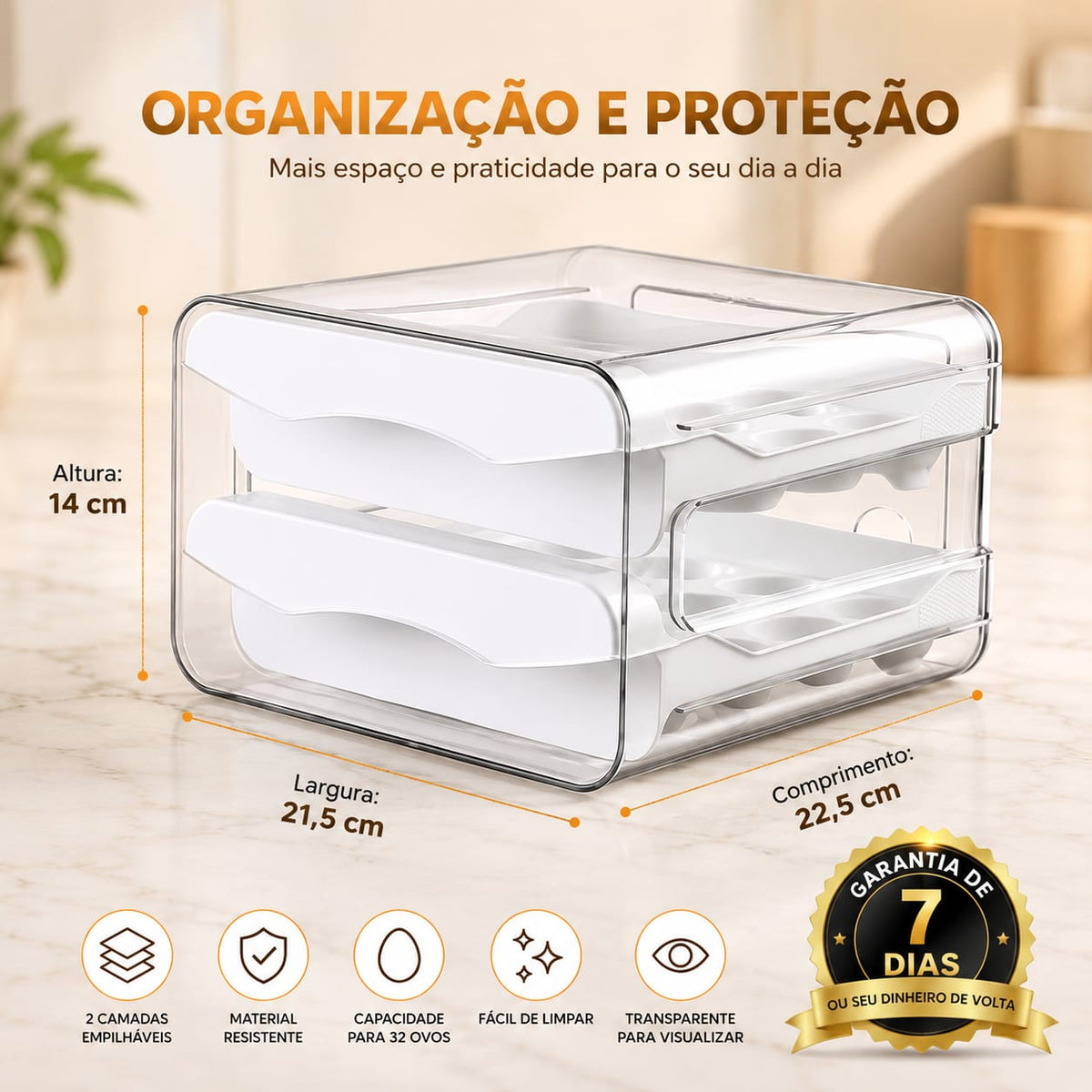 Porta Ovos 2 Andares - Capacidade de até 32 Ovos - Entrega Grátis