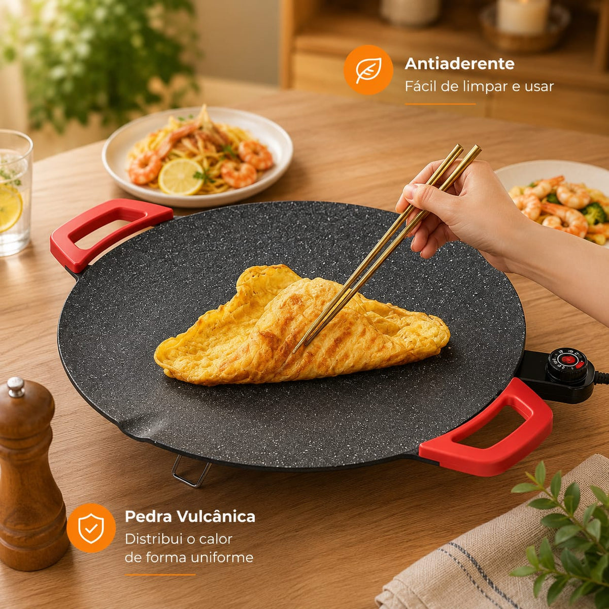 Grill Elétrico Antiaderente de Pedra Vulcânica - Entrega Grátis