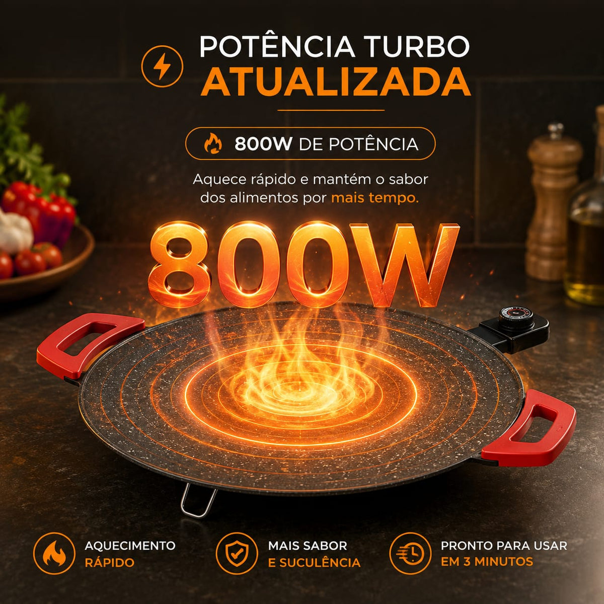 Grill Elétrico Antiaderente de Pedra Vulcânica - Entrega Grátis