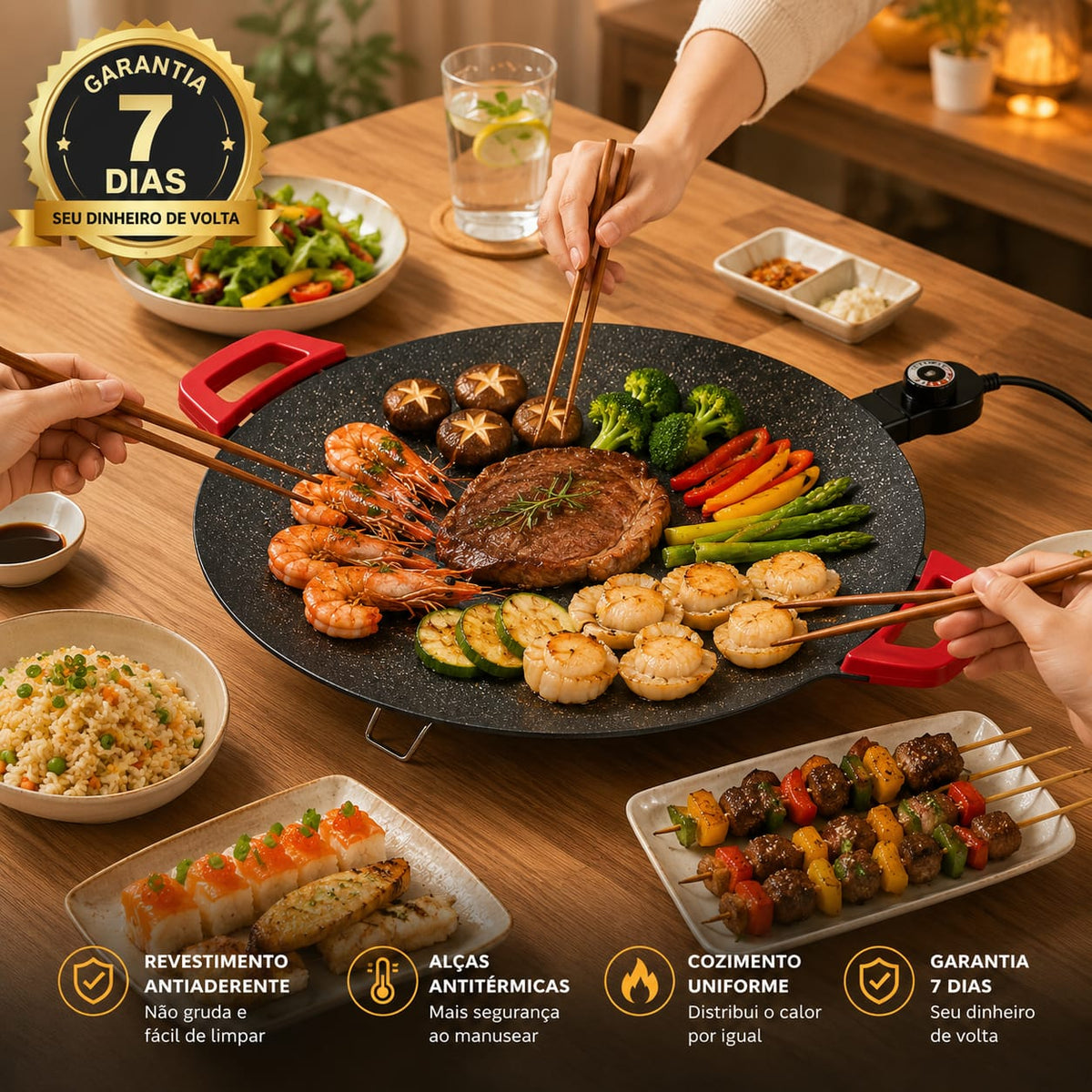 Grill Elétrico Antiaderente de Pedra Vulcânica - Entrega Grátis