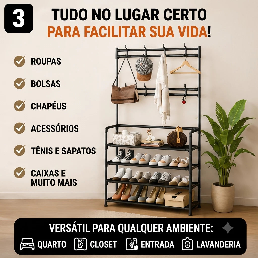 Sapateira com Cabideiro 4 Prateleiras Organizador para Roupas e Sapatos - Entrega Grátis