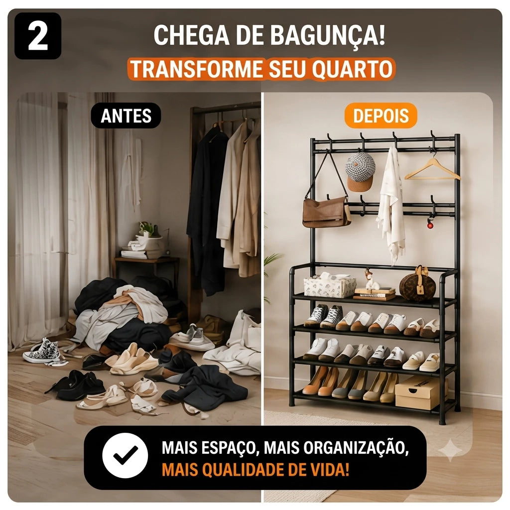 Sapateira com Cabideiro 4 Prateleiras Organizador para Roupas e Sapatos - Entrega Grátis