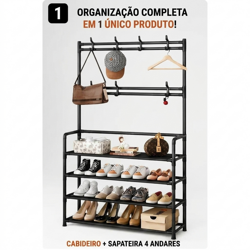 Sapateira com Cabideiro 4 Prateleiras Organizador para Roupas e Sapatos