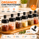 Kit Porta Temperos e Condimentos de Vidro com Tampa e Colher Embutida