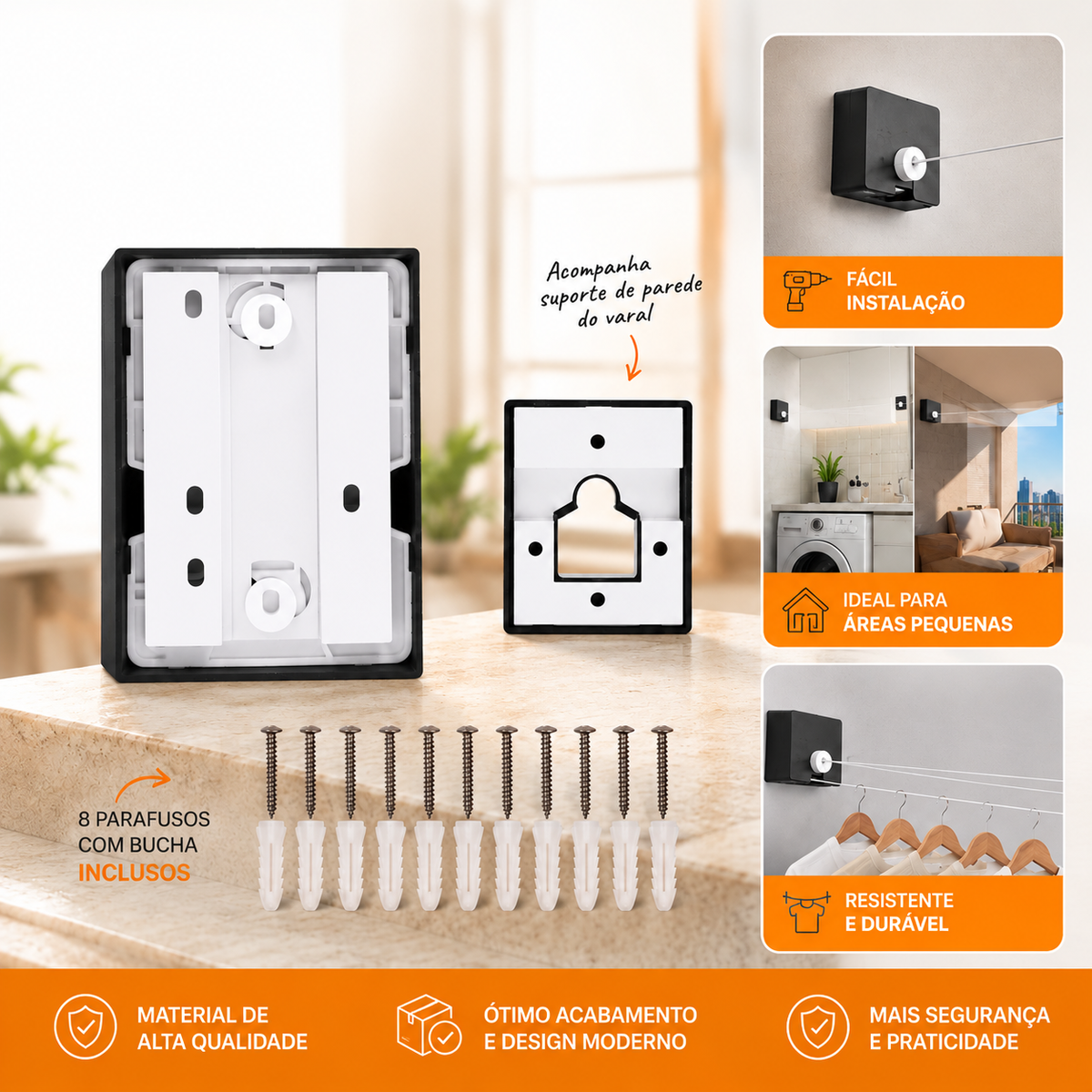 Varal Retrátil de Parede com 4 Metros - Entrega Grátis