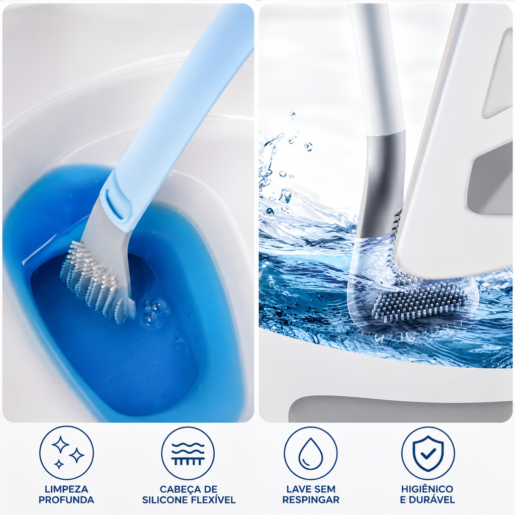 Escova de Silicone Flexível para Vaso Sanitário - Entrega Grátis