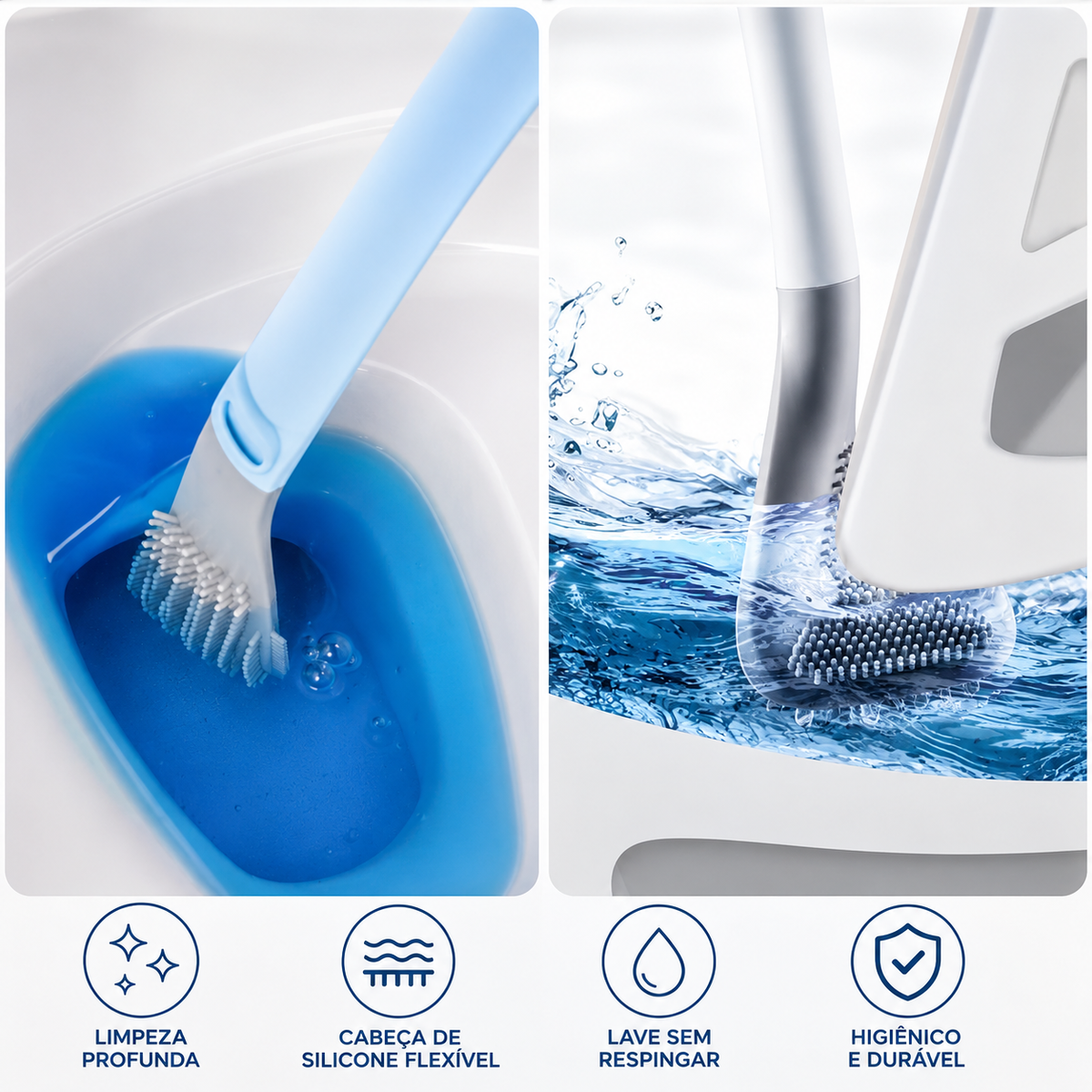 Escova de Silicone Flexível para Vaso Sanitário - Entrega Grátis